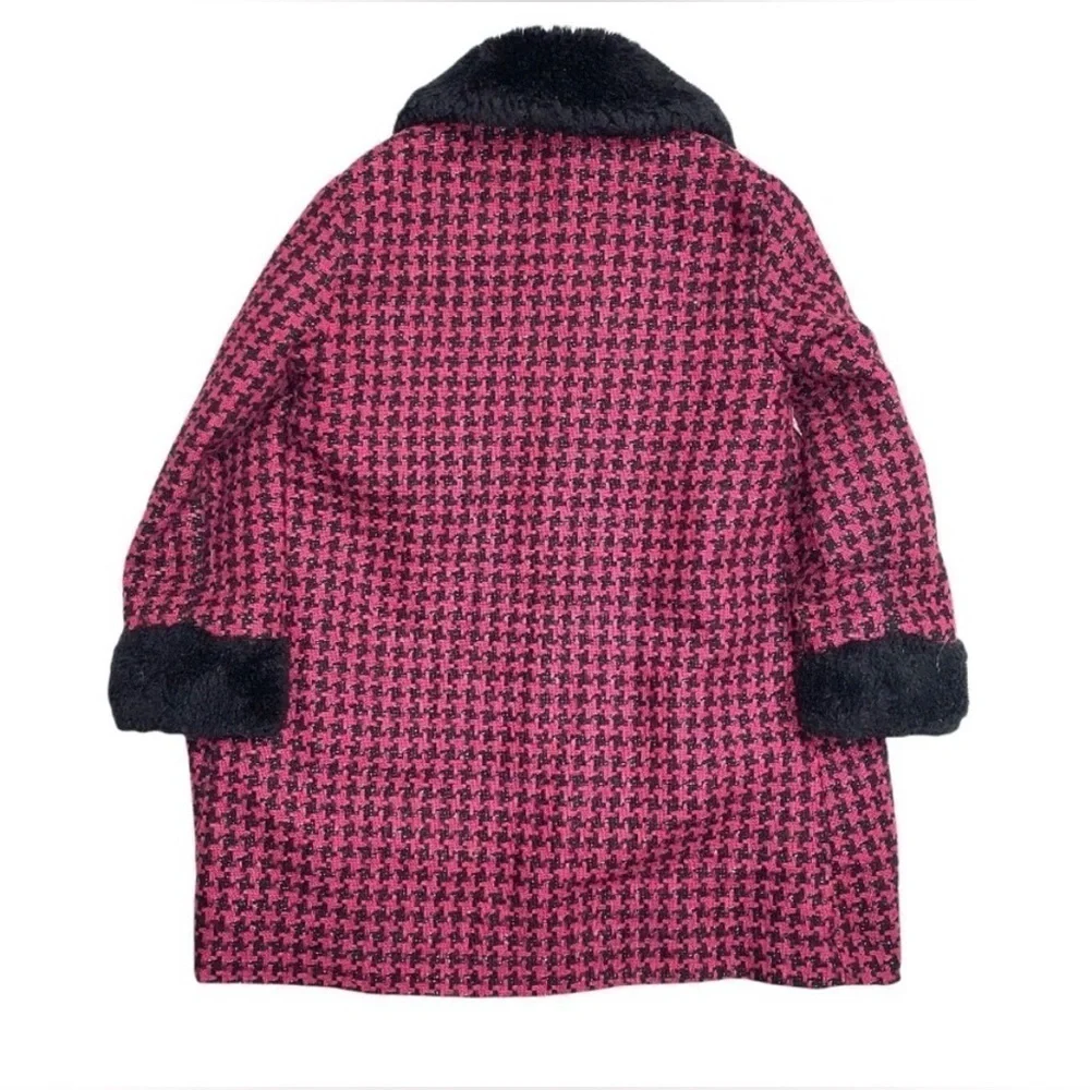 NWOT X-MAS HOLIDAY BLACK FUCHSIA PINK FAUX FUR COLLAR HOUNDS TOOTH JACKE…